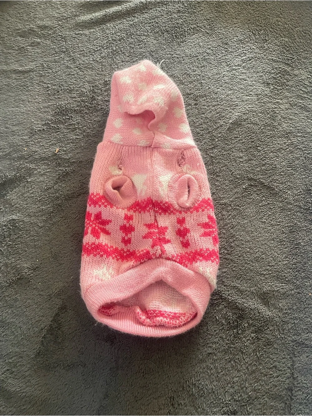 Pink Fair Isle Hooded Dog Sweater with Reindeer Motif